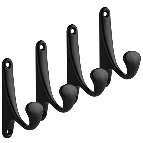 Ugbaba Coat Hooks, Heavy Duty Towel Robe Clothes Hooks For Hanging, Wall Hooks Holder For Bathroom Kitchen Closet Cabinet Door Garage Hotel, Wall Mounted Hanger Rack,4 Packs(Black) #TOP4