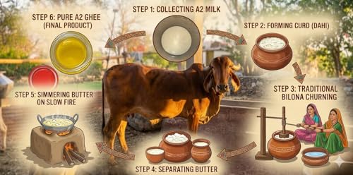 Image of Swarna Bindu A2 Gir Cow Ghee | Bilona Vedic Method | Pure Desi A2 Ghee from Gir Cows | Handmade | Lactose Free | Rich Aroma Nutrition | 500ml Pack of 1