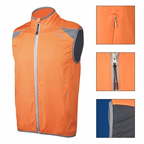Bpbtti Men's Lightweight Cycling Running Vest Windproof Sleeveless Shirt Reflective Breathable Bike Gilet With 2 Sides Pockets (Orange, X-Large) #TOP4