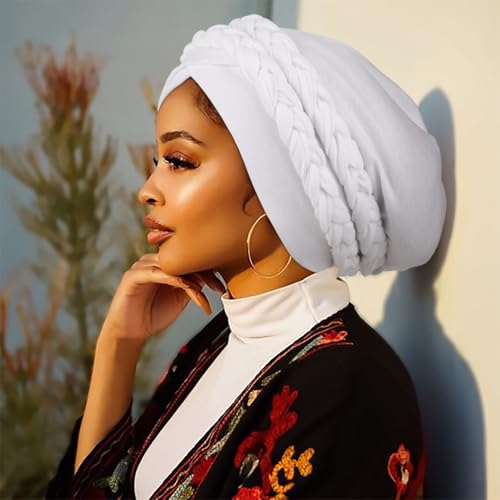 Image of DRESHOW African Women Turban Caps Beanie Twist Headscarf Pre-Tied Double Twisted Braids Headwraps for Women Chemo Cancer Cap