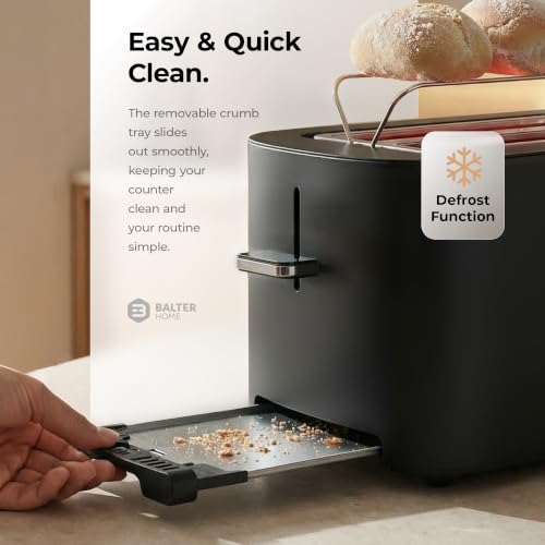 Image of Balter Toaster 2 Slice, Bagel Function, Stainless Steel, Touch Screen, Built-in Rack, Extra-Wide 1.5 inch Slots for Thick Breads & Bagel, Timer, BPA-Free, Removable Tray, Black