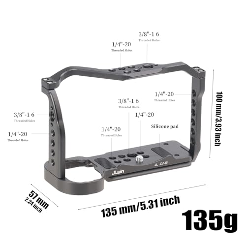 Image of FocusFoto Camera Cage for Sony ZV-E1 Camera, Aluminium Video Vlogging Stabilizer Rig with NATO Rail, 1 /4 inch-20 Screw Mount, 3 /8 inch-16 Locating Pin for Arri Grip, Quick Release Plate for Arca-Swiss Tripod
