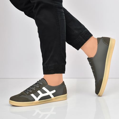 Image of Leatherkraft Men Low-Top Lace-Up Sneakers Grey