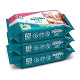 Amazon Brand - Supples Baby Wet Wipes | 216 Wipes | 72 Wipes x 3 Packs | Enriched With Aloe Vera and Vitamin E | Alcohol-free and Paraben-free | Pure Water-Based Formulation