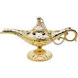 Hsiwto Aladdin Magic Genie Lamps - Classic Vintage Legend Magic Genie Light Costume Lamp for Home Wedding Table Decoration, Small Size Gold&White