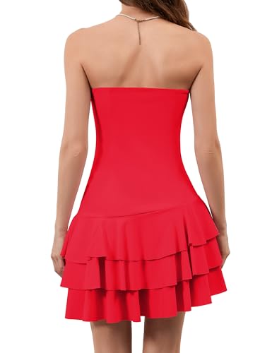 Image of Meladyan Women's 2025 Summer Strapless Tube Dress Sexy Off Shoulder Ruffle Tiered Flowy Mini Dresses