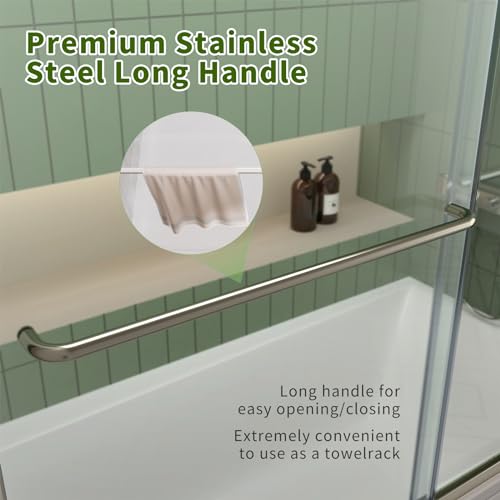 ACE DECOR 44-48\" W x 70\" H Semi-Frameless Shower Door, Double Sliding Shower Door with 1/4\" (6mm) Clear SGCC Tempered Glass, Chrome Finish Shower Doors, Reversible Installation