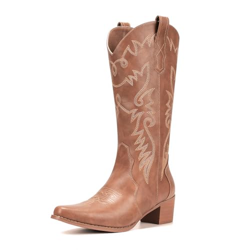 Image of IXU Cowboy Boots Women Pointy Toe Women's Mid Calf Western Cowgirl Boots