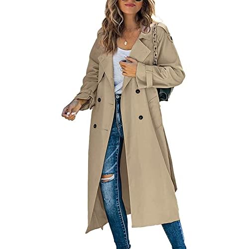 SANSIWU Women’s Classic Lapel Slim Overcoat Waterproof Long Windbreaker Slim Fit Trench Coat Long Jacket Outerwear with Belt Button