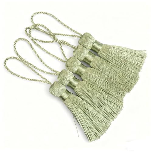Image of Makhry 20pcs 4.3 Inch Handmade Silky Floss Mini Tiny Craft Tassels with 2-Inch Cord Loop and Small Chinese Knot for Earrings, Souvenir, Bookmarks, DIY Craft Accessory,Tags (Grass Green)