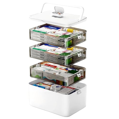Boite a Pharmacie - 4 Étages Boite Medicaments Rangement Portable Boîte Pharmacie en Plastique avec Poignées Rangement de la Boîte à Médicaments à la...