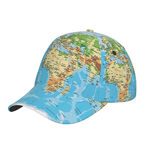 WUFGLOR Casquette de baseball noire et dorée avec imprimé géométrique - Casquette de voyage réglable à l'arrière - Pour homme, femme, garçon, fille, motif carte du monde, taille unique Cover