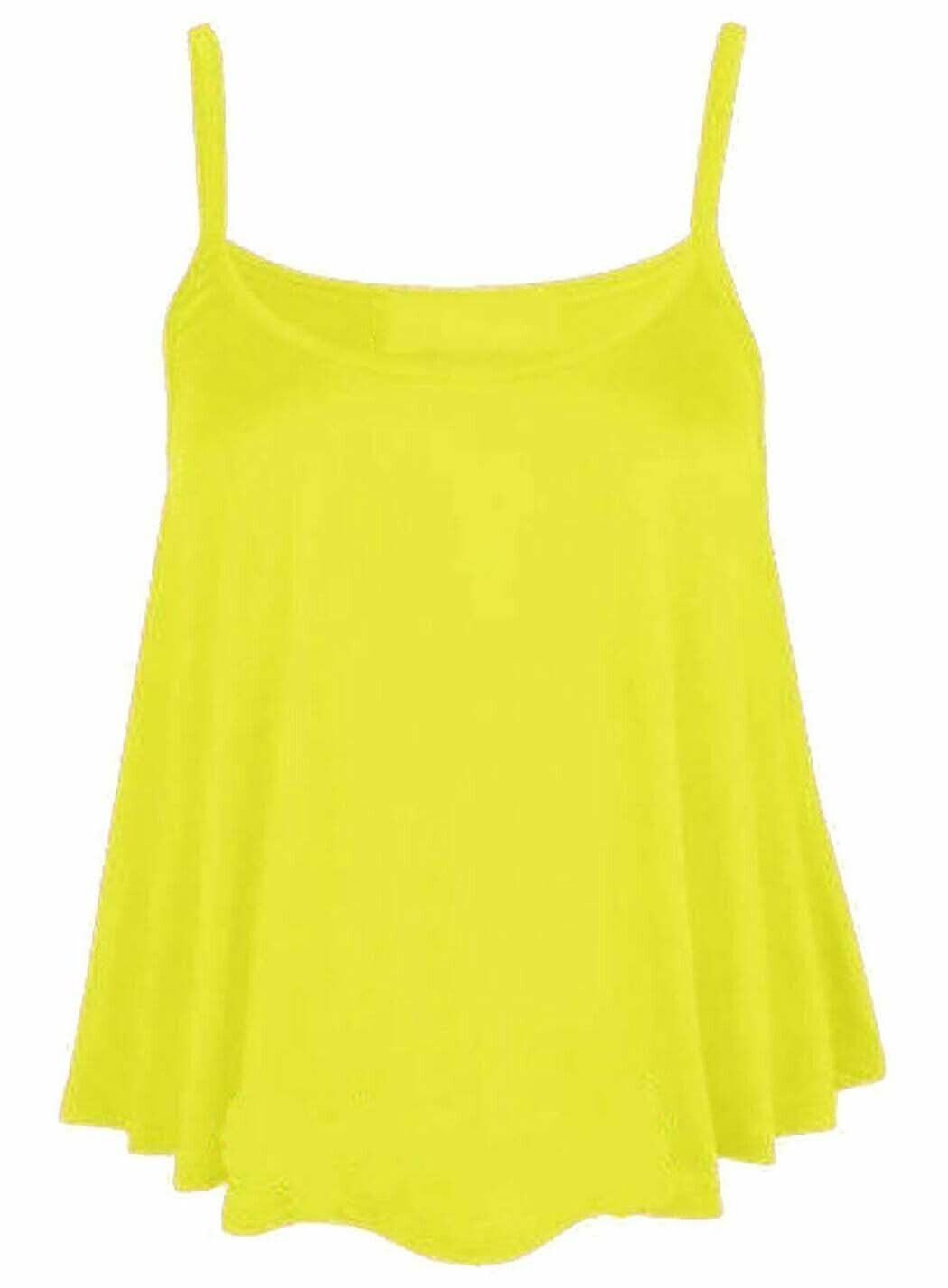 Real Life Fashion Ltd Women's Yellow Sleeveless Flared Cami Vest Strappy Neck Tank Top Summer Wear Tee Beach Top Flared Swing Cami Vest Outdoor Casual Wear Plus Size Top Uk 8-28