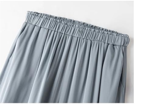 Womens Silk Elastic Satin Casual High Waist Pants Solid Summer Comfy Trousers with Pockets2