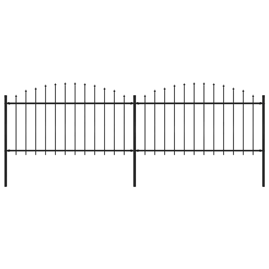 Gartenzaun mit Speerspitze Stahl 359 x 150 cm Schwarz, 2 Zaunelemente mit Pfosten, stabile Doppelstabmatte, Sichtschutz und Absperrung für Grundstück, Terrasse und Vorgarten