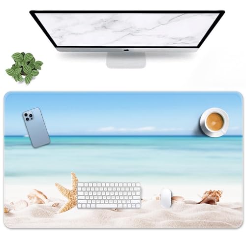 Britimes Summer Beach Sea Shells Large Mouse Pad Non-Slip Starfish Shore Sun Desk Pad Keyboard and Mouse Desk Mat Gaming Mousepad for Game, Office & Home, 31.5 x 15.7 in