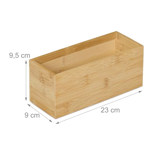 Relaxdays Bambusowy organizer do pojemników, zestaw 2 sztuk, bez pokrywki, 9,5 x 23 x 9 cm, pudełko do przechowywania do kuchni, łazienki, naturalne