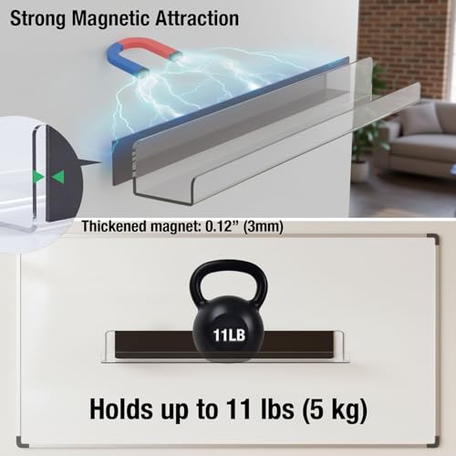 Image of 2 Pack Magnetic Book Shelf - Acrylic Reusable Display Panel for Whiteboards, Classrooms & Home, Adhesive-Free Storage with 11lb Capacity (Clear)