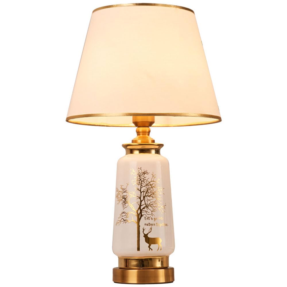 SGKOMN 20.8 Inch Modern Ceramic Table Lamp, Farmhouse Bedside Lamp Green Nightstand Lamp End Table Lamps For Living Room Bedroom Study Office-A