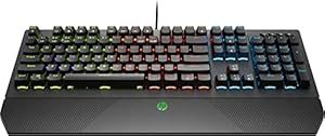 HP Pavilion 800 Kabelgebundene Gaming-Tastatur — (USB 2.0-Anschluss, 4-Zonen-LED-Hintergrundbele... Handballenauflage, rote mechanische Schalter), italienische QWERTY-Tastatur, Schwarz