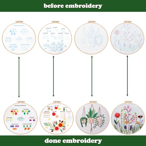 Image of Topapfo 4 Pack Flower Embroidery Beginners Kits for Adults, Cross Stitch Starters Kits Needlepoint with Stamped Embroidery Patterns, Hoops, Thread, Needles, Threaders