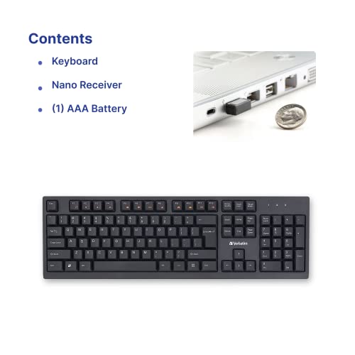 Image of Verbatim Slimline Wireless Keyboard 2.4GHz USB Plug-and-Play Numeric Keypad Adjustable Tilt Legs Wireless Full-Size Computer Keyboard Compatible with PC, Laptop -Frustration Free Packaging Black 70738