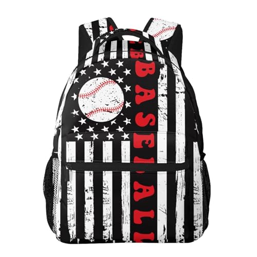 HKHEHOP Mochila para escola, laptop, mochila para livros, grande, casual, para estudantes, meninas, crianças, adolescentes, viagens, esportes, trabalho, Bandeira americana de beisebol vintage, One