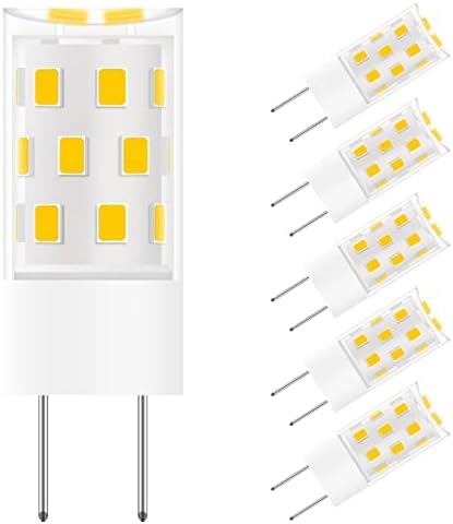 Gaormii GY6.35 LED Bulb 5W Equivalent to 50W Halogen Bulb, T4 JC Type G6.35/GY6.35 Bi-pin Base, AC/DC 12V, Warm White 3000K Non-Dimmable Bulb for Pendant Light, Desk Lamp, Landscape Lighting (5 Pack)