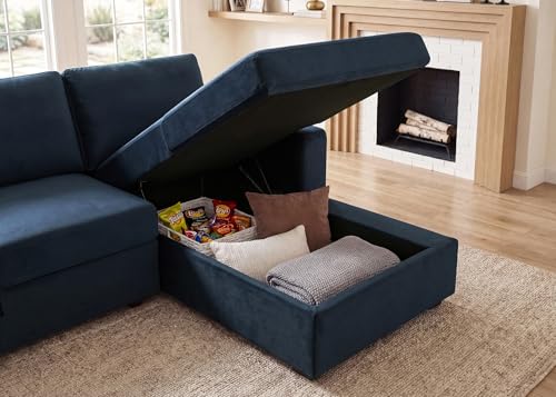 Image of HONBAY Sectional Sleeper Sofa with Pull Out Bed U-Shape Sectional Couch Sleeper Bed with Storage Chaise Lounge Living Room 6 Seater Sectional Sofa,Velvet Dark Blue