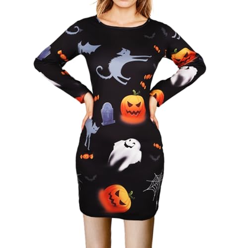 Moiuguli Skelett Kostüm Damen, Schwarzes Halloween Kostüm Damen Gruselig Skelett Leggings mit V-Ausschnitt Reißverschluss Kleid Body Jumpsuit...
