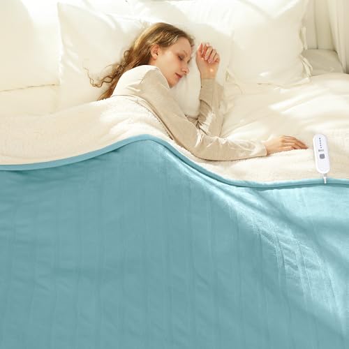 Electric Blanket Twin 62" x 84" - Soft Cozy Flannel Sherpa Heated Blanket Twin with 5 Heating Levels & 10 Hours Auto Off, Ideal Gift for Grandma, Machine Washable and ETL Certified (Blue)