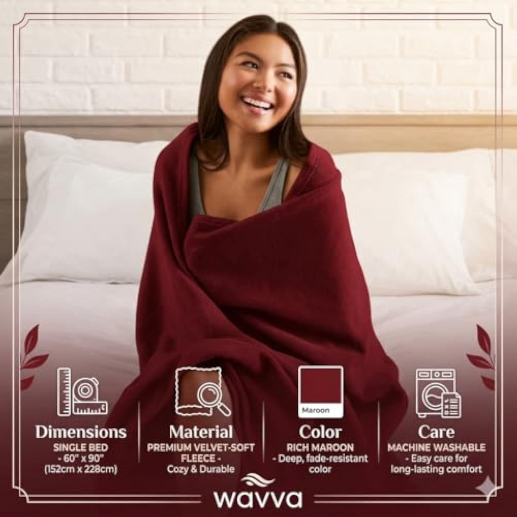 Set of 2 Brown and Red Fleece Blankets, Single Bed