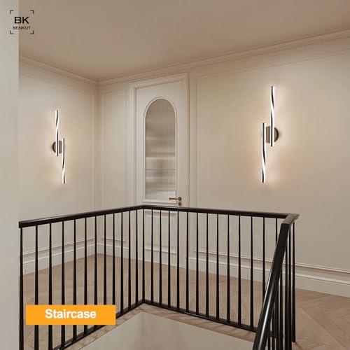 Image of Benkut Modern LED Vanity Light Bathroom Black Wall Sconce with Remote Control Modern Bathroom Wall Lighting Fixtures Over Mirror for Bedroom Bedside, Dining Living Room, Hallway (30Inch 3000K-6500K)