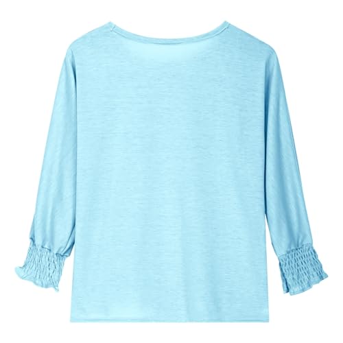 Girls 3/4 Sleeve T Shirts Cute Crewneck Basic Tees Ruffle Casual Blouse Solid Color Tops Cotton Trendy Fall Clothes2