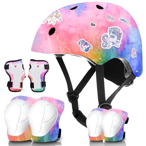 Kids Helmet and Pads Set for Skateboard & Bike - Adjustable Toddler Safety Gear with Cool Color Gradient for Boys Girls 3-5-8-14 Years Old, for Scooter, Rollerblading, Longboard
