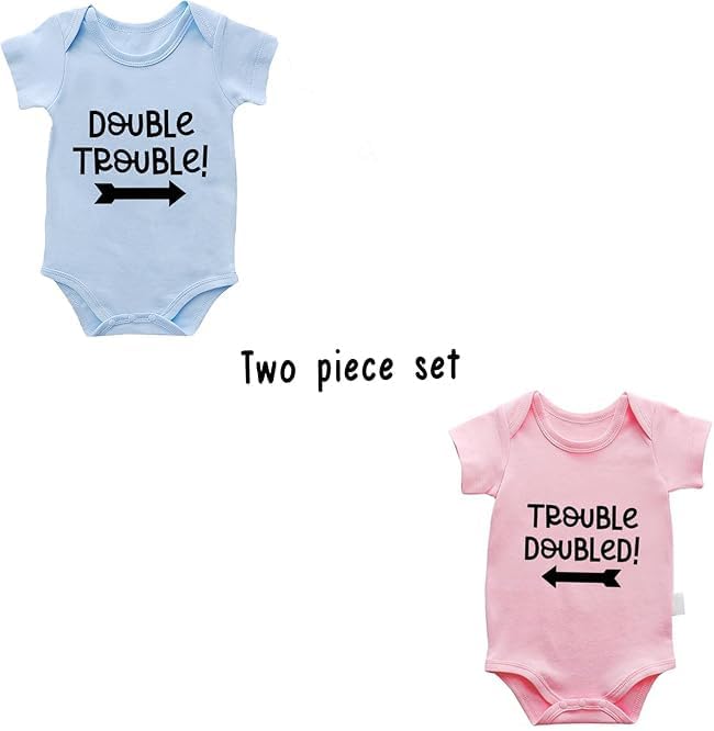 Baby Twins Bodysuits Double Trouble Newborn Baby Clothes Twin Boy Girl Outfits Infant Toddler Romper - Image 2
