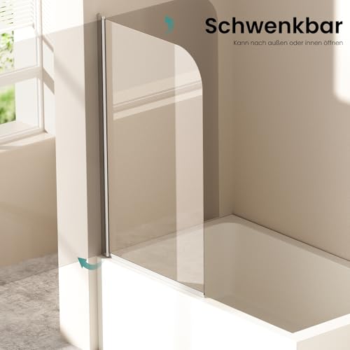 EMKE Badewanne Duschwand für Badewanne 80x140 cm, Badewannenaufsatz Faltbar Duschtrennwand für Badewanne Badewannenfaltwand 6 mm Sicherheitsglas Duschabtrennung Badewanne