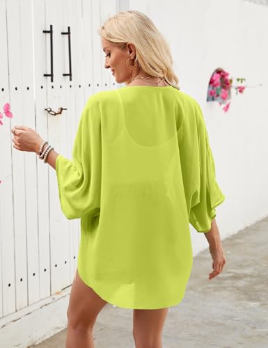 Image of Chunoy Women Floral Beach Wear Cover Up Chiffon Kimono Cardigan Open Front Blouse Top