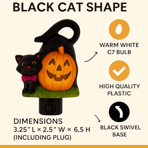 Image of Novelty Lights LED Lamp Pumpkin with Black Cat Halloween Decoration Night Light with Swivel Plug
