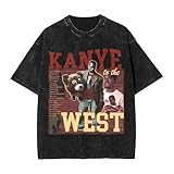 Kanye Rapper West T-Shirt Men Vintage Oversized Short Sleeve Crewneck Top Funny Tee Shirts Clothes Black Medium