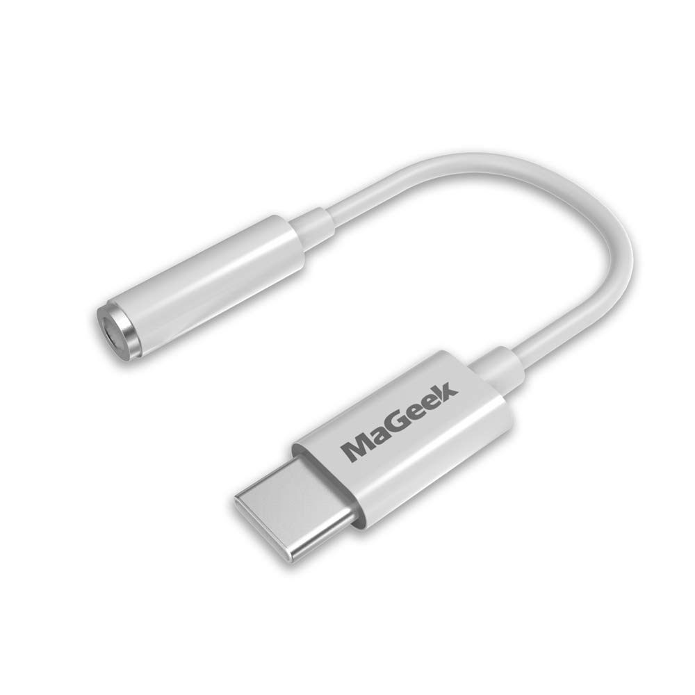 MaGeek Type C to 3.5mm Headphone Audio Adapter USB-C to Earphone Aux Adapter [Full Digital Hi-Resolution 96 kHz /24-bit] for iPad Pro/Google Pixel/Pixel 2/3/Samsung S10 S9/OnePlus and More (White)