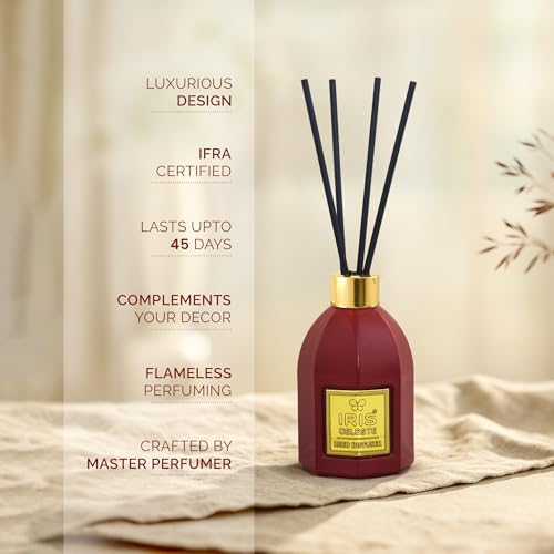 Image of IRIS Celeste Rose Gold Reed Diffuser Set 150ml |5 Black Fiber Reed Sticks 9 inch|Stress Relief & Aromatherapy |Long-Lasting,Smoke-Free Air Freshener for Home,Bedroom and Office | Ideal for Gifting.