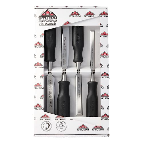Stubai 354404 - Pack de 4 piezas de formón (mango de polipropileno) color negro