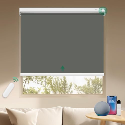 HGTRH Wiederaufladbare Verdunklungsrollo ohne Bohren, Elektrische Rollo Innen, 100{aef4f5f70f161e7e2a6f0afb6cdaa148a25cda984648844a422f7cf1e853ccc6} Verdunkelung Sonnenschutz Smart Rollo mit Fernbedienung Kompatibel 75x130cm