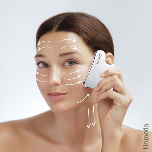 Image of Stainless Steel Gua Sha for Face, Guasha Stone for Face Massage Tool, Metal Gua Sha Stone, Gusha, Gaushala, Gosha for Men Yoga, Face Massager Tools for Women Skincare, Facial Shaper (1 Piece)