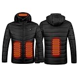 Beheizbare Jacken Damen Herren mit Kapuze Elektrische USB Heizjacke Winddicht Wärmejacke Wintermäntel mit 9-Heizzonen Winter Warming Winterjacke Daunenjacke für Wandern, Skifahren, Arbeiten im Freien