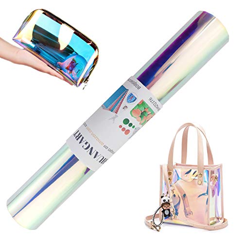 SHUANGART 11.8x54 inch Translucent Holographic Faux Leather Roll for Bags Knapsack Shoes Handbag Purse Wallet DIY Crafts,0.4mm Thickness PVC/TPU Vinyl (PVC, Transparent)
