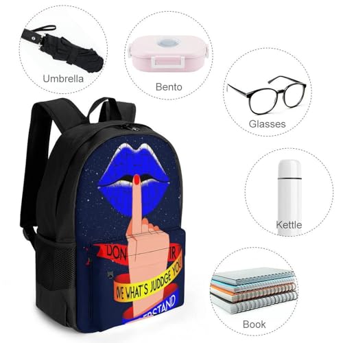 Supdreamc Men Women Polyester Autism Puzzles Lip Blue Art Daypack Big Capacity Shoulder Bag With Smooth Zippers for Hiking Work Walking Cycling4