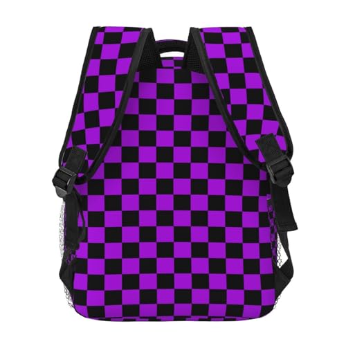 Purple Black Checkered Flag 15 Inch Backpack for Men Women Adjustable Laptop Backpacks Shoulder Bag for Travel Hiking Outdoor4