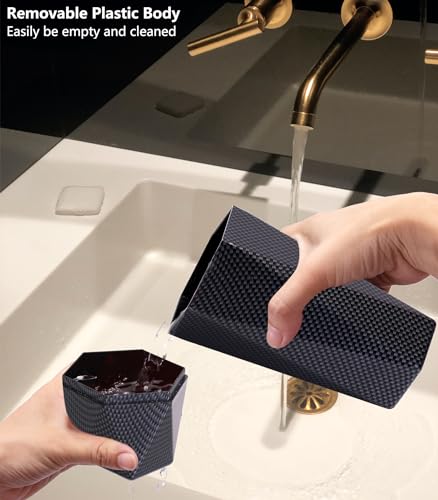 Image of Ginsco Car Trash Can with Lid, 2 Pack Mini Car Trash Can Cup Holder, Cars Garbage Can Car Accessories for Interior, Leakproof Car Trash Bin, Multipurpose Trash Can for Cars (Carbon Fiber Pattern)